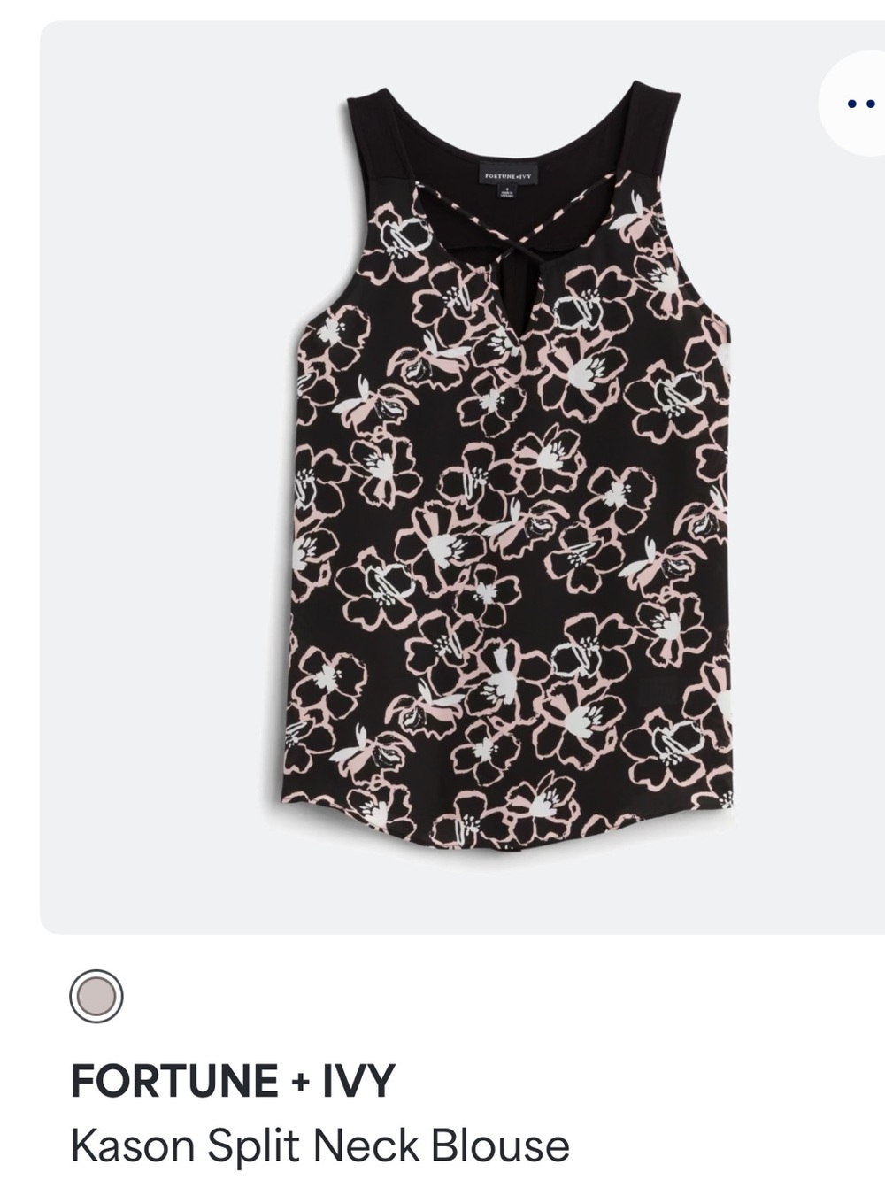 Fortune + Ivy Black Floral Split-Neck Tank Blouse
